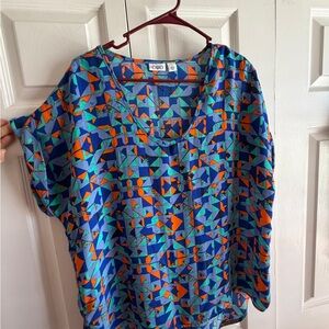 Cato Blue and Orange Abstract Print Top